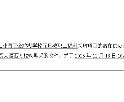 苏州工业园区金鸡湖学校关于2026年苏州工业园区金鸡湖学校元旦教职工福利的竞争性磋商采购公告